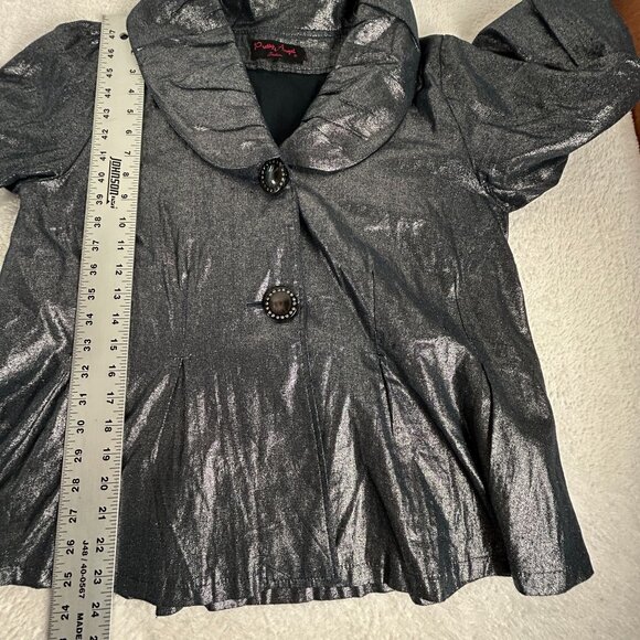 Pretty Angel Fashion Womens Black Metallic Button-Front Jacket Coat Linen Blend - Picture 10 of 10